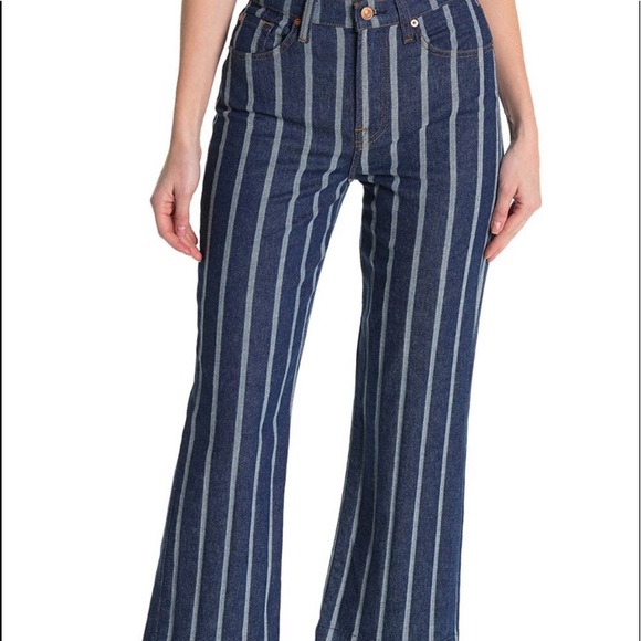 7 For All Mankind Stripe Cropped Wide Leg Jean - Picture 2 of 6